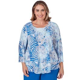 Plus Size Alfred Dunner Neptune Beach Seashell Torn Jacquard Top