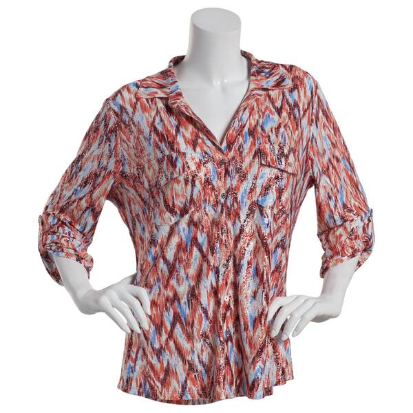 Plus Size Emily Daniels 3/4 Sleeve Button Down Abstract Blouse - image 