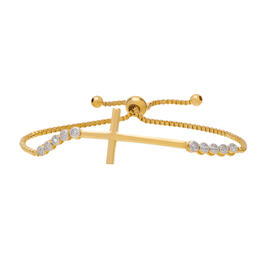 Gold Plated Diamond Accent Adjustable Cross Bracelet