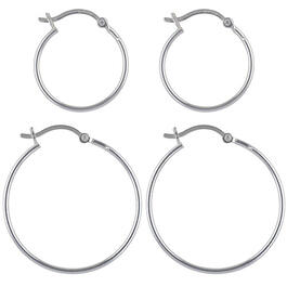 Sterling Silver Plated  Hoops Duo Earrings Set
