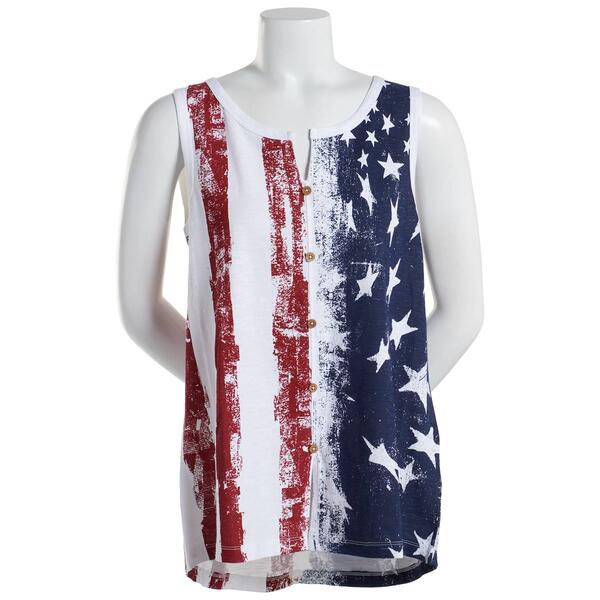 Womens North River Sleeveless Allover Flag Print Button Front Top - image 