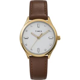 Womens Timex&#40;R&#41; Crystal Indices & Leather Strap Watch - TW2V76500JT