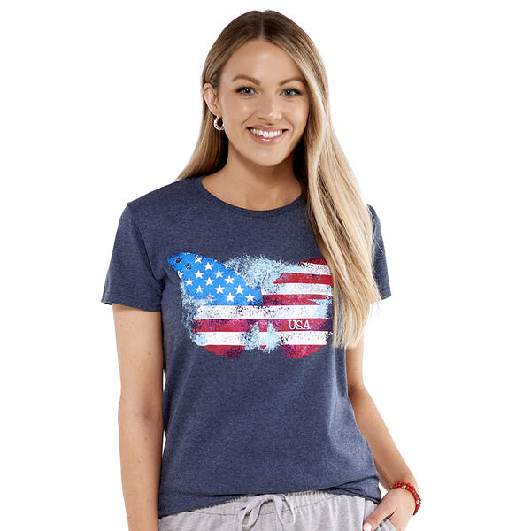 Womens Home of the Brave Short Sleeve Butterfly Dash USA Tee - image 