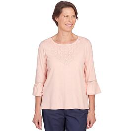 Petite Alfred Dunner A Fresh Start Lace Neck Solid Tee