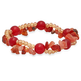 Red Agate & Crystal Beaded Stretch Bracelet