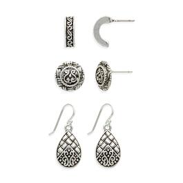 Freedom Nickel Free Antique Silver Bali Etched Trio Earrings Set