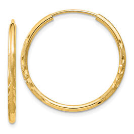 Gold Classics&#40;tm&#41; 14k Satin Diamond 22mm. Cut Hoop Earrings