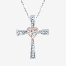 Nova Star&#40;R&#41; Pink Plated Lab Grown Diamond Heart Cross Necklace