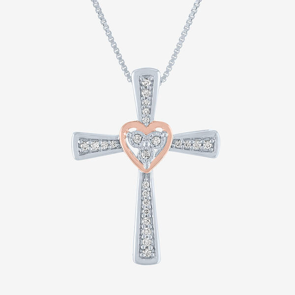 Nova Star&#40;R&#41; Pink Plated Lab Grown Diamond Heart Cross Necklace - image 