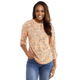 Petite Cure 3/4 Sleeve Roll Tab Floral Blouse