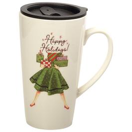 Godinger Retro Happy Holidays Lady Travel Mug