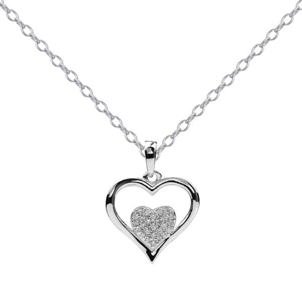 Sterling Silver Diamond Simulate Heart Pendant Necklace - image 