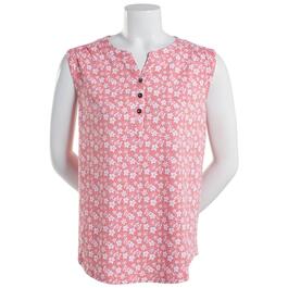 Petite Hasting & Smith Floral Pattern Split Neck Henley Top