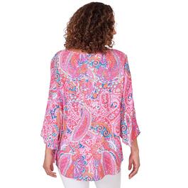 Womens Ruby Rd. Bright Blooms Knit Paisley Turkish Blouse