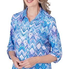 Womens Alfred Dunner Summer Breeze Zigzag Casual Button Down