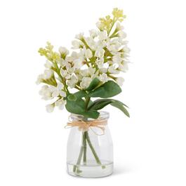 K&K Interiors 9.25in. White Lilac in Glass Vase w/ Faux Water