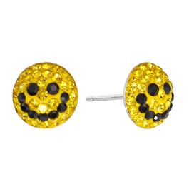 Athra Sterling Silver Crystal Happy Face Stud Earrings