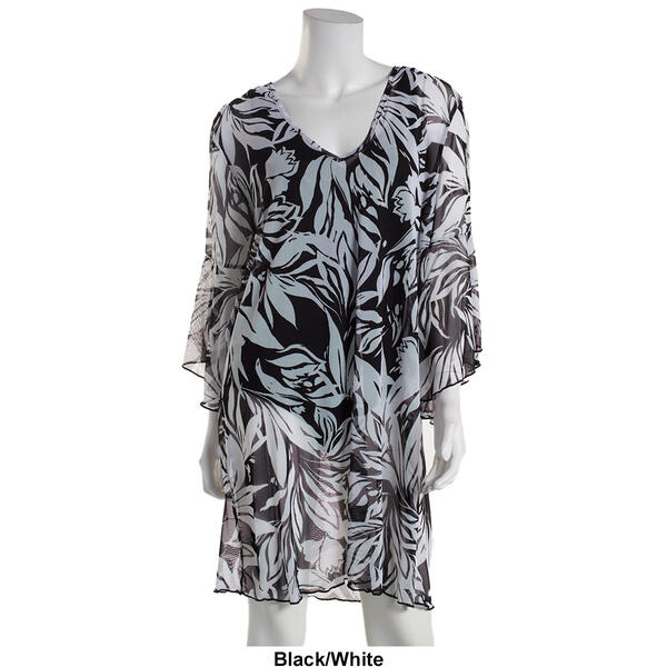 Plus Size Cover Me Print V-Neck Long Sleeve Tunic Cover-Up