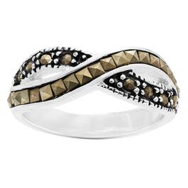 Marsala Fine Silver Plated Marcasite Crossover Ring