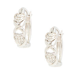 Gianni Argento Sterling Silver X and Heart Hoop Earrings