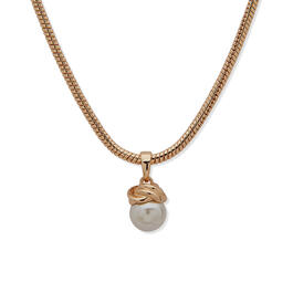 Anne Klein Gold-Tone White Pearl Snake Chain Knot Pendant