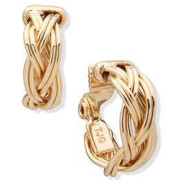 Anne Klein 1in. Gold-Tone Braided Clip Hoop Earrings
