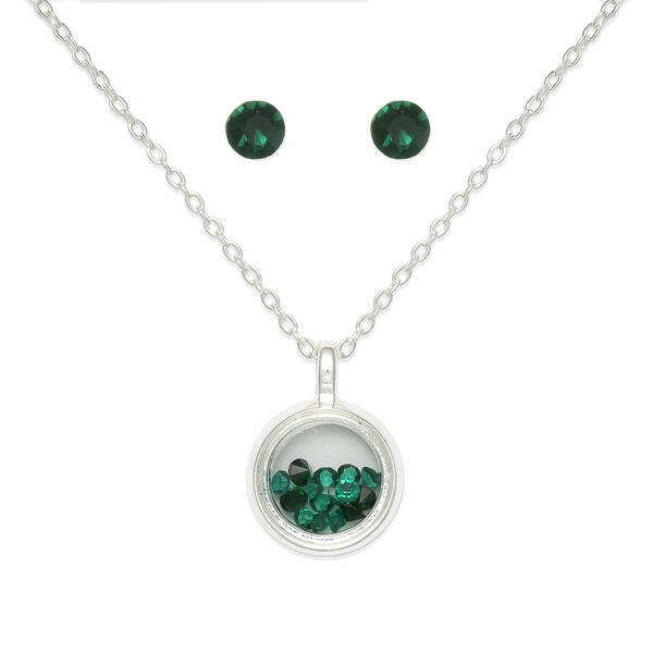 Mini May Birthstone Shaker Necklace and Stud Earring Set - image 