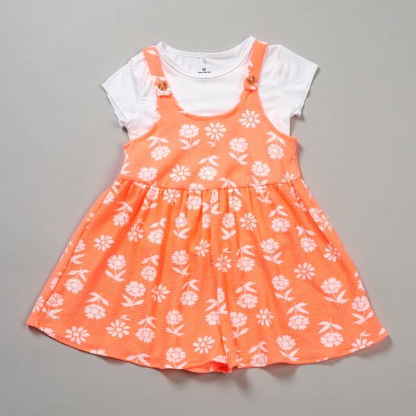 Girls &#40;4-6x&#41; One Step Up 2pc. Yummy Tee & Flower Romper - Coral - image 