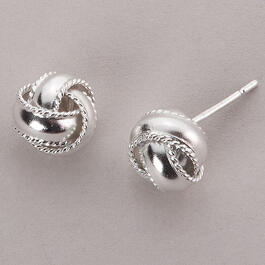 Sterling Silver Ribbed Border Knot Stud Earrings