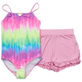 Girls &#40;7-12&#41; bmagical Tie Dye One Piece Swimsuit w/ Shorts