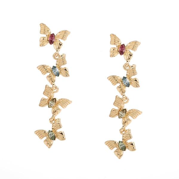 Ashley Gold Drop Multi-Colored Gem Stones Butterfly Post Earrings - image 