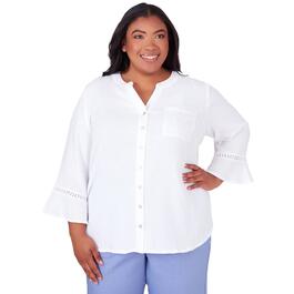 Plus Size Alfred Dunner Summer Breeze Solid Gauze w/Eyelet Top