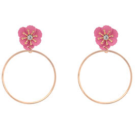 Ashley Cooper&#40;tm&#41; Gold-Tone Pink Flower Hoop Earrings
