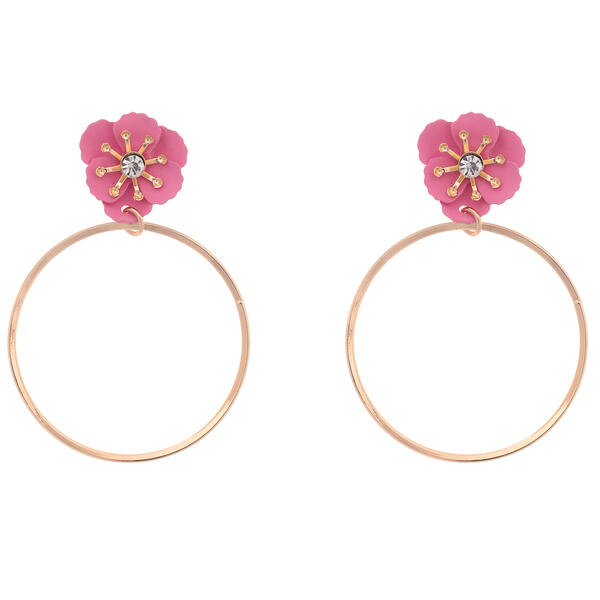 Ashley Cooper&#40;tm&#41; Gold-Tone Pink Flower Hoop Earrings - image 