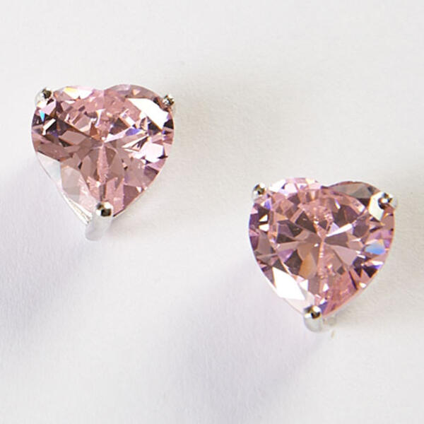 Pink Heart Cubic Zirconia Post Earrings in Silver - image 