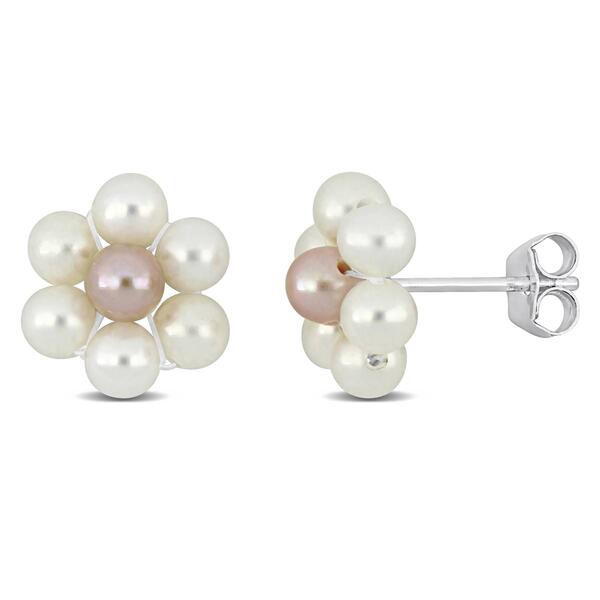 Gemstone Classics&#40;tm&#41; White & Pink Pearl Flower Stud Earrings - image 