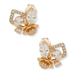 Anne Klein Crystal Flower Button EZ Comfort Clip Earrings
