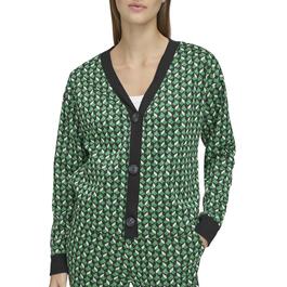 Womens Andrew Marc Sport Jacquard Geo Button Up V-Neck Cardigan