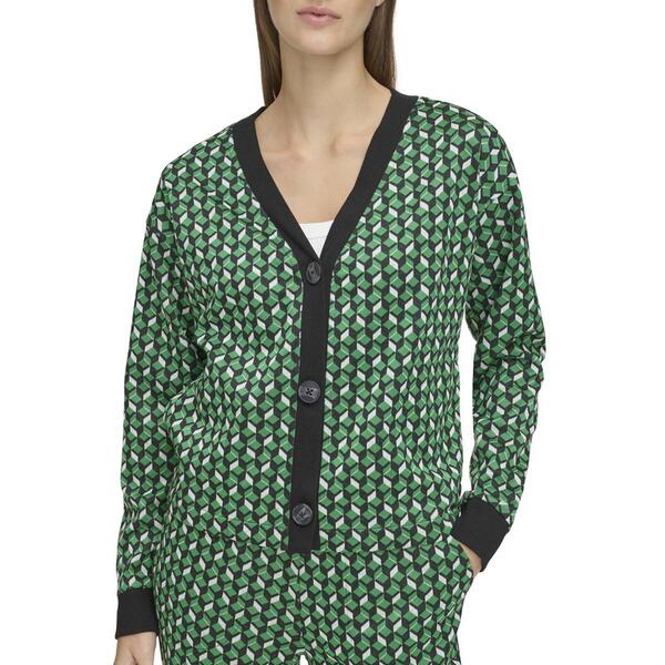 Womens Andrew Marc Sport Jacquard Geo Button Up V-Neck Cardigan - image 