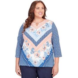 Plus Size Alfred Dunner A Fresh Start Chevron Floral Tee