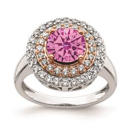 Pure Fire 14kt. Two-Tone Lab Created Pink Sapphire Round Ring