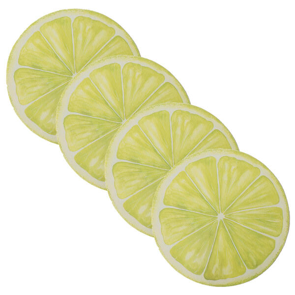 15in. Round Lime Slice Woven Vinyl Placemats - Set of 4 - image 