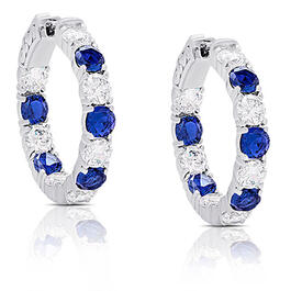 Silver Plated Lab Created Sapphire & Cubic Zirconia Hoops