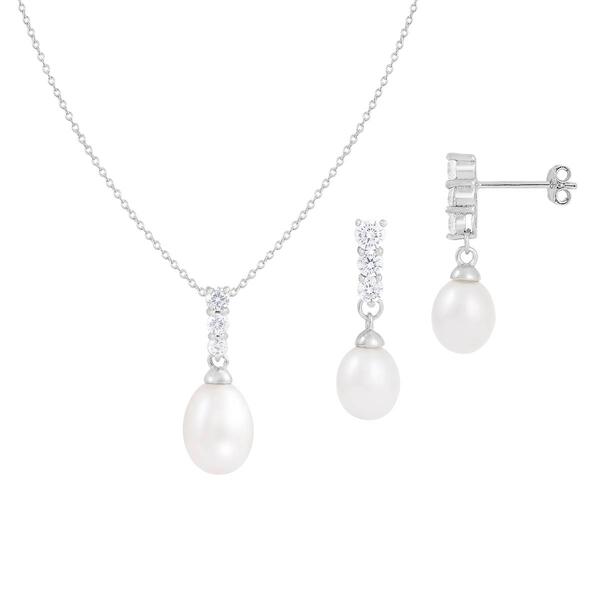 Splendid Pearls Sterling Silver Necklace &amp; Earrings Pearl Set - image 