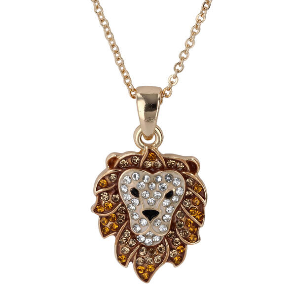 Crystal Kingdom Gold-Tone Crystal Lion Head Pendant Necklace - image 