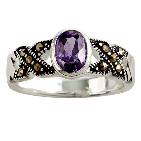 Marsala Fine Silver Plated Oval Amethyst Ring - image 