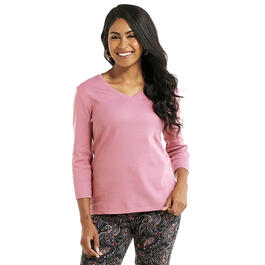 Womens Preswick & Moore 3/4 Sleeve V-Neck Solid Top