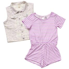 Girls &#40;7-12&#41; One Step Up 2pc. Woven Vest & Knit Romper Set
