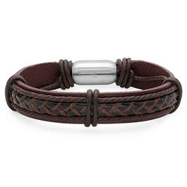 Mens Genuine Brown Leather Inlay Bracelet