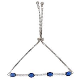 Gianni Argento Silver Lab Sapphire Oval Adjustable Bracelet